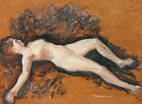 Naked woman showing her breasts, vintage nude illustration. Female Nude (1895) by Francis Augustus Lathrop. Original from The Smithsonian. Digitally enhanced by rawpixel.