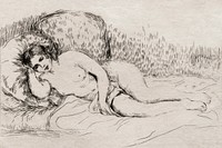 Vintage erotic nude art of a naked woman. Nude Woman Reclining (1906) by Pierre-Auguste Renoir. Original from The Cleveland Museum of Art. Digitally enhanced by rawpixel.