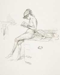 Vintage erotic nude art of a naked woman. Little Nude Model, Reading (1889&ndash;1890) by James McNeill Whistler. Original from The MET museum. Digitally enhanced by rawpixel.