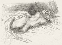 Vintage erotic nude art of a naked woman. Study of a Woman Viewed from Behind (1833) by Eug&egrave;ne Delacroix. Original from The MET museum. Digitally enhanced by rawpixel.