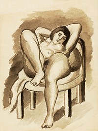 Vintage erotic nude art of a naked woman. Seated Female Nude by Carl Newman. Original from The Smithsonian. Digitally enhanced by rawpixel.