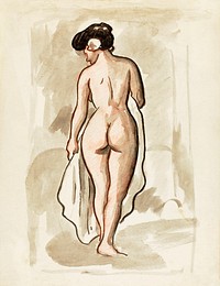 Naked woman showing her bottom. Standing Female Nude by <a href="https://www.rawpixel.com/search/Carl%20Newman?sort=curated&amp;page=1">Carl Newman</a>. Original from The Smithsonian. Digitally enhanced by rawpixel.