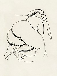 Naked woman showing bottom in sensual position, vintage nude illustration. Reclining Nude by <a href="https://www.rawpixel.com/search/Carl%20Newman?sort=curated&amp;page=1">Carl Newman</a>. Original from The Smithsonian. Digitally enhanced by rawpixel.