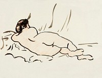 Naked woman showing bottom in sensual position, vintage nude illustration. Reclining Nude, Back View by <a href="https://www.rawpixel.com/search/Carl%20Newman?sort=curated&amp;page=1">Carl Newman</a>. Original from The Smithsonian. Digitally enhanced by rawpixel.