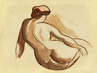 Woman showing off naked bum, vintage nude illustration. Reclining Nude by <a href="https://www.rawpixel.com/search/Carl%20Newman?sort=curated&amp;page=1">Carl Newman</a>. Original from The Smithsonian. Digitally enhanced by rawpixel.