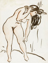 Naked woman posing sexually, vintage nude illustration. Standing Nude by <a href="https://www.rawpixel.com/search/Carl%20Newman?sort=curated&amp;page=1">Carl Newman</a>. Original from The Smithsonian. Digitally enhanced by rawpixel.
