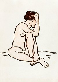 Naked woman posing sexually, vintage nude illustration. Seated Female Nude by <a href="https://www.rawpixel.com/search/Carl%20Newman?sort=curated&amp;page=1">Carl Newman</a>. Original from The Smithsonian. Digitally enhanced by rawpixel.