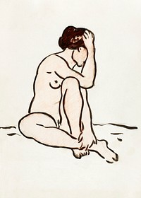 Naked woman posing sexually, vintage nude illustration. Seated Female Nude by Carl Newman. Original from The Smithsonian. Digitally enhanced by rawpixel.