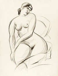 Vintage erotic nude art of a naked woman. Seated Female Nude by <a href="https://www.rawpixel.com/search/Carl%20Newman?sort=curated&amp;page=1">Carl Newman</a>. Original from The Smithsonian. Digitally enhanced by rawpixel.
