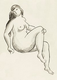 Vintage erotic nude art of a naked woman. Seated Female Nude by Carl Newman. Original from The Smithsonian. Digitally enhanced by rawpixel.