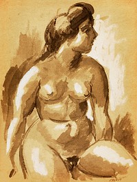 Naked woman showing her breasts, vintage nude illustration. Seated Female Nude by <a href="https://www.rawpixel.com/search/Carl%20Newman?sort=curated&amp;page=1">Carl Newman</a>. Original from The Smithsonian. Digitally enhanced by rawpixel.