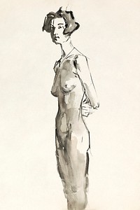 Vintage erotic nude art of a naked woman. Standing Female Nude (1915&ndash;1934) by Isaac Israels. Original from The Rijksmuseum. Digitally enhanced by rawpixel.