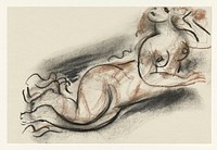 Naked woman showing her breasts, vintage nude illustration. Schetsblad met liggend vrouwelijk naakt (1891&ndash;1941) by Leo Geste<a href="https://www.rijksmuseum.nl/en/search?p=1&amp;ps=12&amp;involvedMaker=Leo+Gestel&amp;st=Objects">l</a>. Original from The Rijksmuseum. Digitally enhanced by rawpixel.
