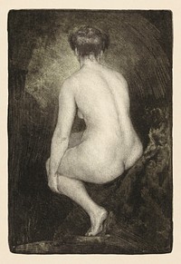 Woman showing off naked bum, vintage nude illustration. Zittende naakte vrouw (1914) by Simon Moulijn. Original from The Rijksmuseum. Digitally enhanced by rawpixel.