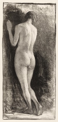 Naked woman showing bottom in sensual position, vintage nude illustration. Staande naakte vrouw (1929) by Simon Moulijn. Original from The Rijksmuseum. Digitally enhanced by rawpixel.