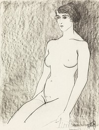 Vintage erotic nude art of a naked woman. Seated Female Nude (1918) by <a href="https://www.rawpixel.com/search/Samuel%20Jessurun%20de%20Mesquita?sort=downloads&amp;page=1">Samuel Jessurun de Mesquita</a>. Original from The Rijksmuseum. Digitally enhanced by rawpixel.