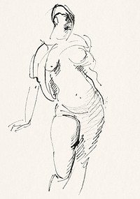 Naked woman showing her breasts, vintage nude illustration. Standing Female Nude (1892&ndash;1916) by Rik Wouters. Original from The Rijksmuseum. Digitally enhanced by rawpixel.