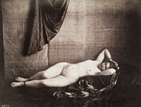 Nude photography of naked woman, Reclining Nude (1851&ndash;1853) by Julien Vallou de Villeneuve. Original from The MET Museum. Digitally enhanced by rawpixel.