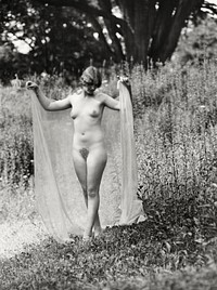 Nude photography of naked woman: Miss Margaret Olson Standing Outdoor (1924) by Arnold Genthe. Original from Library of Congress. Digitally enhanced by rawpixel.