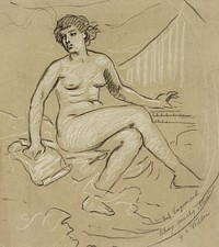 Sensual nude portrait: Think Congressional Library anarchy altered (1895) by Elihu Vedder. Original from Library of Congress. Digitally enhanced by rawpixel.
