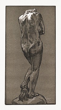 Sensual male nude illustration, Nude statue, seen from behind (ca. 1902) by Auguste-Louis Lepère. Original from The MET Museum. Digitally enhanced by rawpixel.