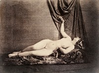 Nude photography of naked woman, Reclining Female Nude (ca. 1853) by Julien Vallou de Villeneuve. Original from The MET Museum. Digitally enhanced by rawpixel.