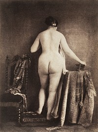 Nude photography of naked woman, Standing Female Nude (ca. 1853) by Julien Vallou de Villeneuve. Original from The MET Museum. Digitally enhanced by rawpixel.