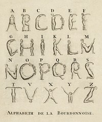 Nude alphabet: Alphabeth de la Bourbonnoise (1790). Original from Library of Congress. Digitally enhanced by rawpixel.