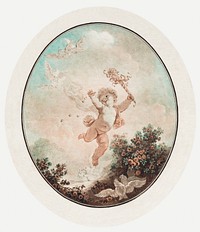 Vintage cute cherub painting psd illustration, remix from artworks by Jean François Janinet