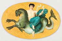 Arion on a sea horse illustration, remix from artworks by William Adolphe Bouguereau