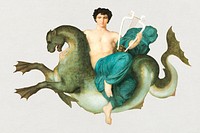 Arion on a sea horse illustration, remix from artworks by William Adolphe Bouguereau