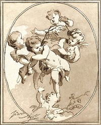 Vijf putti met bloemtakken (ca. 1778&ndash; 1838) by Anthonie van den Bos. Original from The Rijksmuseum. Digitally enhanced by rawpixel.