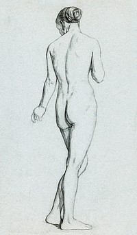 Standing Nude. Staand vrouwelijk naakt, op de rug gezien (ca. 1874&ndash;1925) by Jan Veth. Original from The Rijksmuseum. Digitally enhanced by rawpixel.