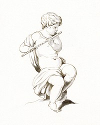 Op een fluit spelende putto (ca. 1816&ndash;1852) by Jonkvrouw Elisabeth Kemper. Original from The Rijksmuseum. Digitally enhanced by rawpixel.