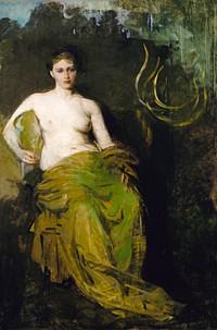 Seated Nude Woman. Half Draped Figure (ca. 1885) by Abbott Handerson Thayer. Original from The Smithsonian. Digitally enhanced by rawpixel.