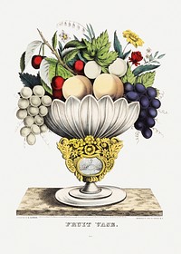 Fruit vase (1847) lithograph in high resolution by the famous Currier &amp; Ives. Original from Library of Congress. Digital enhanced by rawpixel.