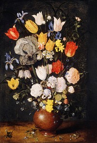 Bouquet of Flowers in an Earthenware Vase (ca. 1610). Original from The Art Institute of Chicago. Digitally enhanced by rawpixel.