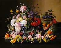 Still Life: Flowers and Fruit<br />(ca. 1850&ndash;1855) in high resolution by Severin Roesen. Original from The MET Museum. Digitally enhanced by rawpixel.