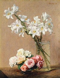 Roses and Lilies (1888) in high resolution by Henri Fantin&ndash;Latour. Original from The MET Museum. Digitally enhanced by rawpixel.