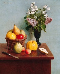 Still Life with Flowers and Fruit (1866) in high resolution by Henri Fantin&ndash;Latour. Original from The MET Museum. Digitally enhanced by rawpixel.