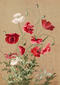 Poppies (1886) in high resolution by L. Prang &amp; Co. Original from The Library of Congress. Digitally enhanced by rawpixel.