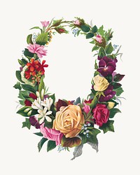 Vintage floral wreath psd illustration, remix from L. Prang & Co.