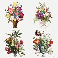 Vintage colorful flowers psd illustration set