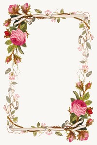 Vintage pink roses psd border frame illustration, remix from artworks by L. Prang & Co.