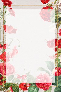 Vintage red flowers psd floral frame illustration