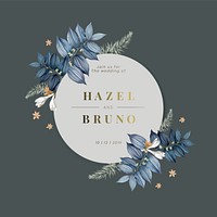 Blue floral wedding invitation card design
