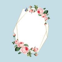 Hand drawn blank pink roses frame on blue background vector