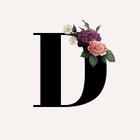 Classic and elegant floral alphabet font letter D