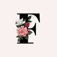 Classic and elegant floral alphabet font letter F vector