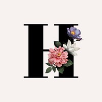 Classic and elegant floral alphabet font letter H
